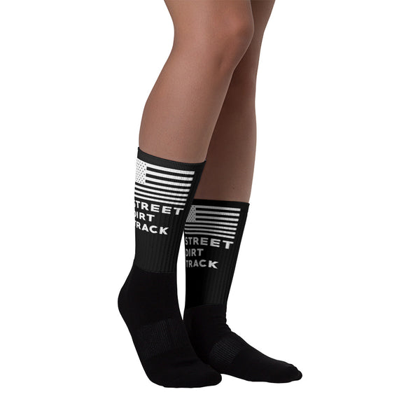 Street Dirt Track-Free Gift - SDT Black Foot Sublimated Socks - Flag-Socks-SDT Liftstyle-L (8-12)-SDT-GIFTSOCK-0001