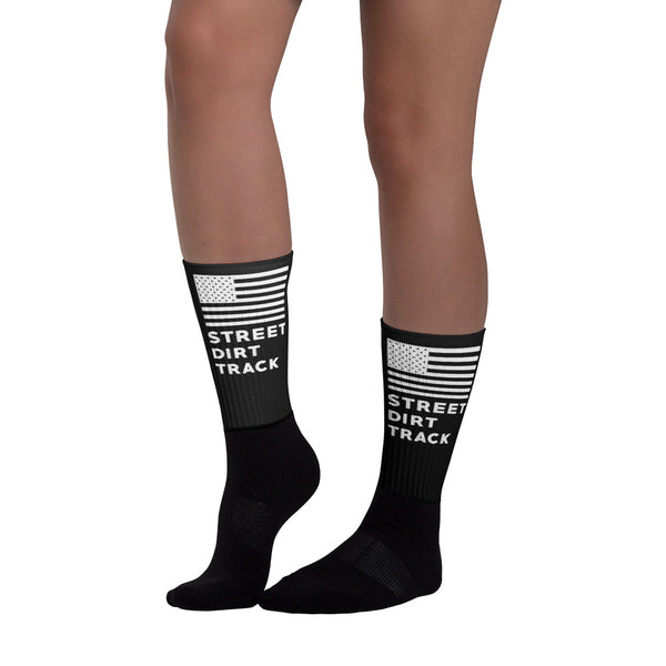 Street Dirt Track-Free Gift - SDT Black Foot Sublimated Socks - Flag-Socks-SDT Liftstyle-L (8-12)-SDT-GIFTSOCK-0001