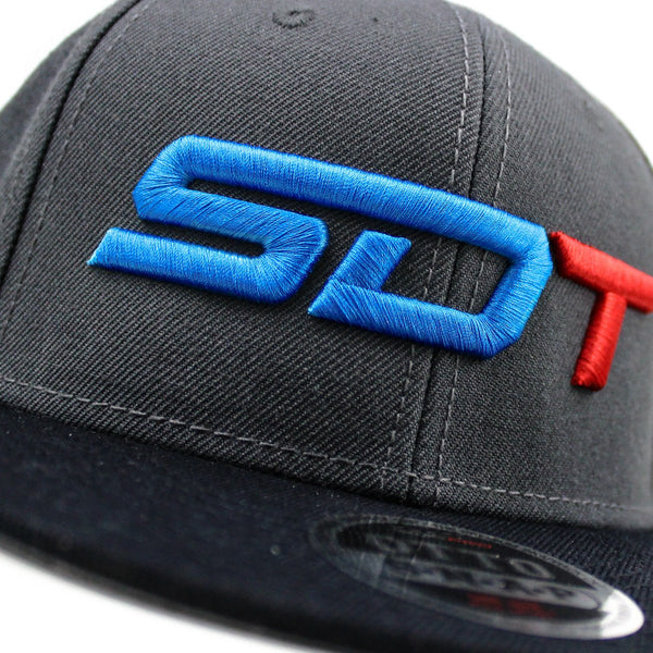 Street Dirt Track-SDT Puff Embroidered Logo on Wool Blended Snapback-Hat-SDT Apparel-Charcoal Gray/Black-SDT-HAT-0003